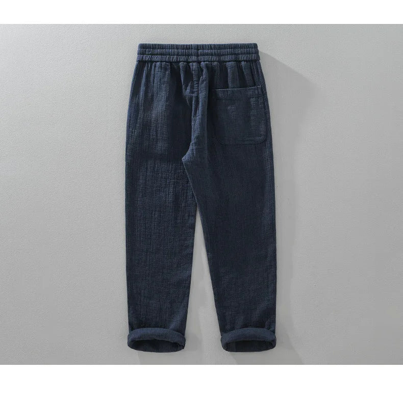 Autumn And Winter Double-layer Linen Texture Casual Straight Leg Pants For Men Sold Color Elastic Loose Men's Linen Trousers Street King Limited