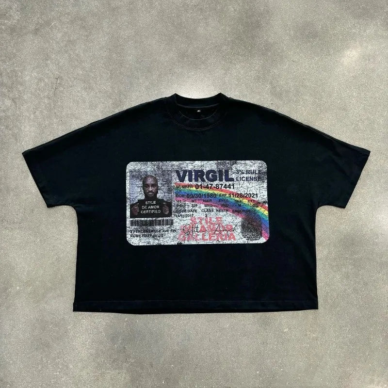 American High Street Trendy Brand Letters Anime Print Oversized Short-sleeved Tops Men Y2k Fashion Retro Casual T-shirts Women Street King Limited