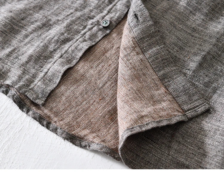 Vintage Linen Shirt Men Spring Autumn New Khaki Lapel Loose Long Sleeve Shirt Retro Casual Solid Breathable Cardigan Top Tees Street King Limited