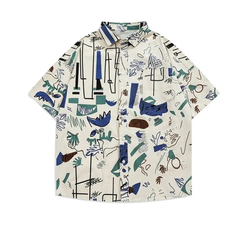Summer Korean Trendy Brand Creative Printed Beach Short-sleeved Shirt Men's Japanese Street Y2K Personalized Couple Flower Shirt Street King Limited