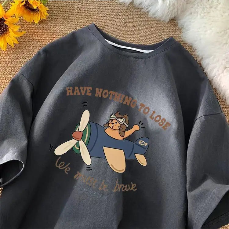 Summer retro street cat print graphic T-shirt trend men and women hip-hop loose couple casual short sleeved top harajuku y2k Street King Limited
