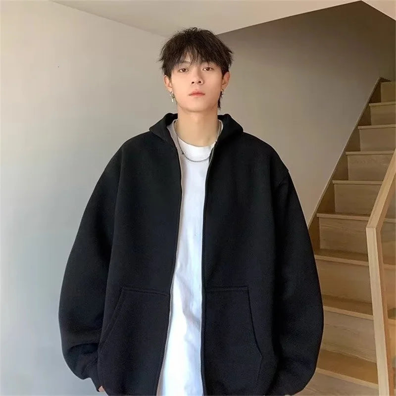 winter mens fleece zipper hooded sweatshirts 2025 new classic solid color oversized hoodies y2k streetwear outerwear tracksuit unique default style 31