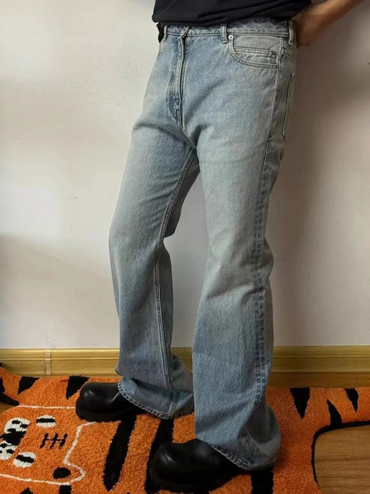 vintage washed blue solid boot cut for men and women straight baggy denim trousers ropa hombre loose casual flare jeans pants unique jeans style 2181