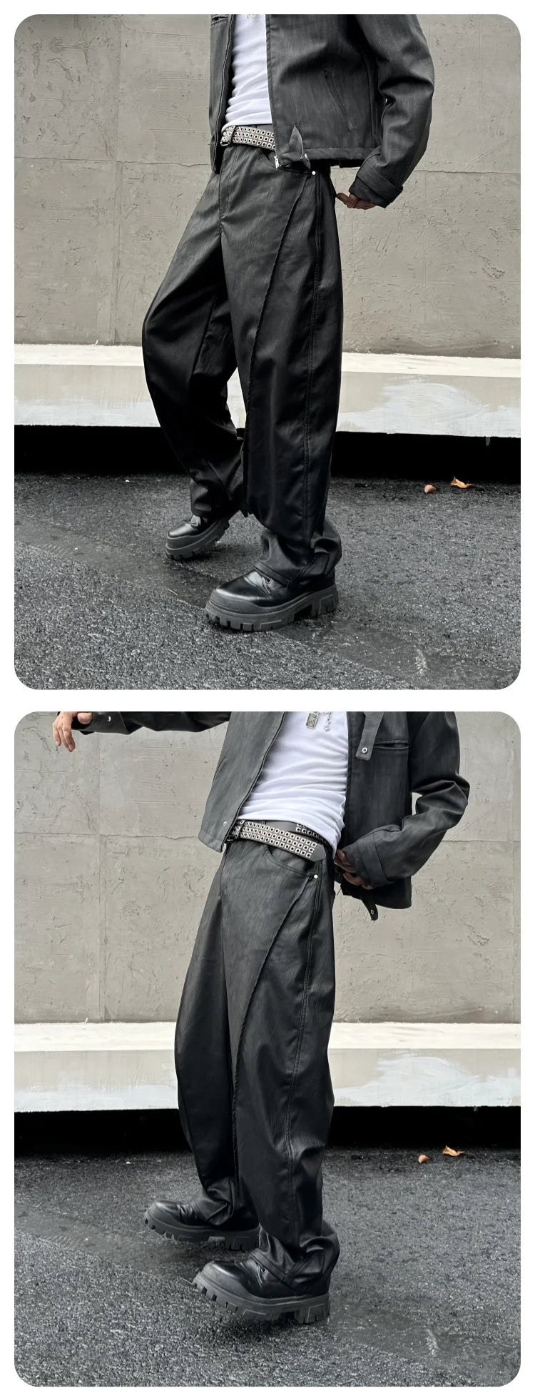 men streetwear fashion hip hop loose casual wide leg leather baggy motorcycle pant cityboy cargo pants trousers unique cargo style 2464