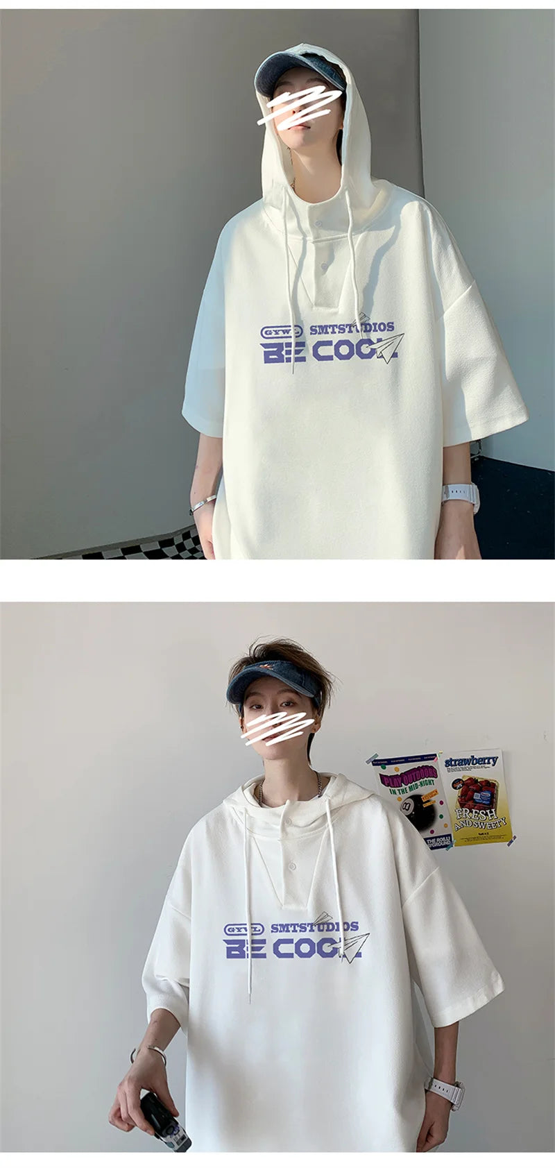 New Men's Casual Hooded Y2K T-Shirt Summer Short Sleeve Letter Printed T Shirts Hombre Oversized Hip Hop Fashion Gym Tee Tops Street King Limited