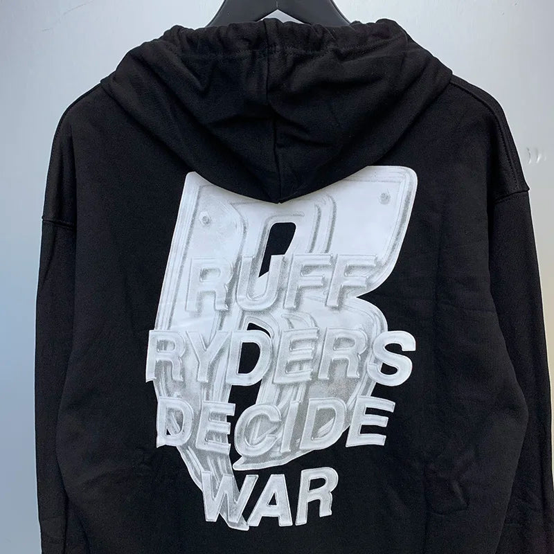 New WHO DECIDES WAR Hoodies Men Woman Deep Blue Oversized Vintage Eagle Printing Trend Hip Hop Hooded Hoodies Street King Limited