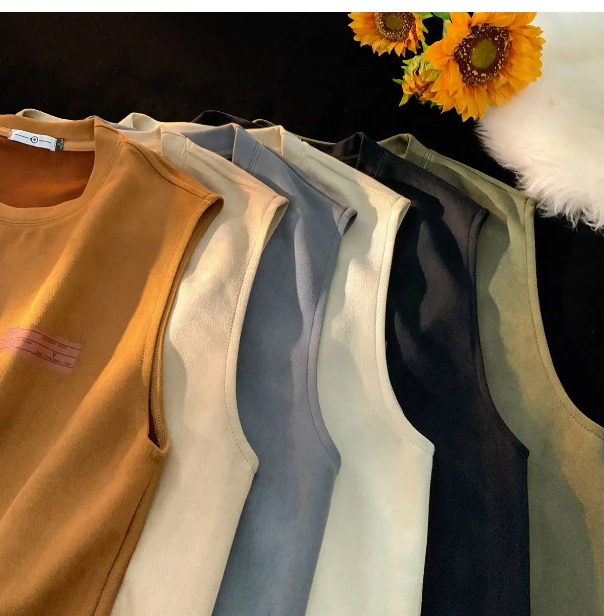 American sleeveless t-shirt vest men's trendy summer outer wear heavy suede ins loose waistcoat top men clothing mens t shirts Street King Limited