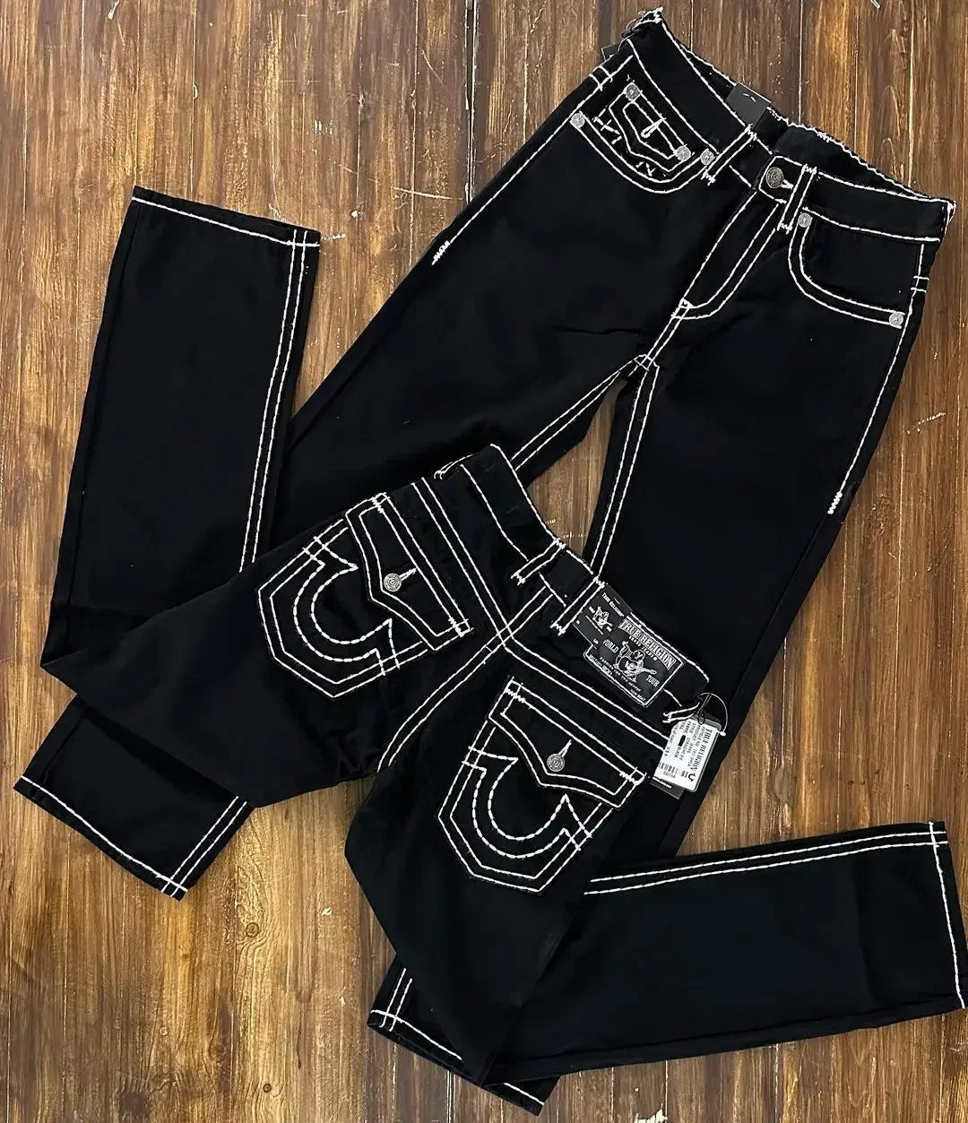 true religion vintage hip hop street leisure denim pants y2k gothic fashion embroidered straight leg wide leg jeans men clothing unique jeans style 3773