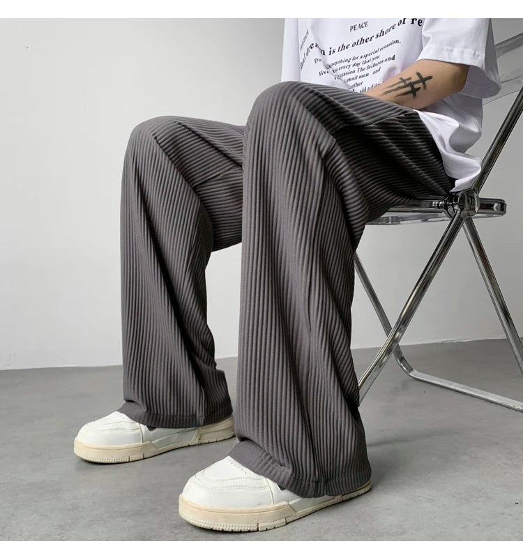 summer pleated pants men fashion oversized ice silk pants men japanese streetwear hip hop loose straight pants mens trousers unique default style 1251