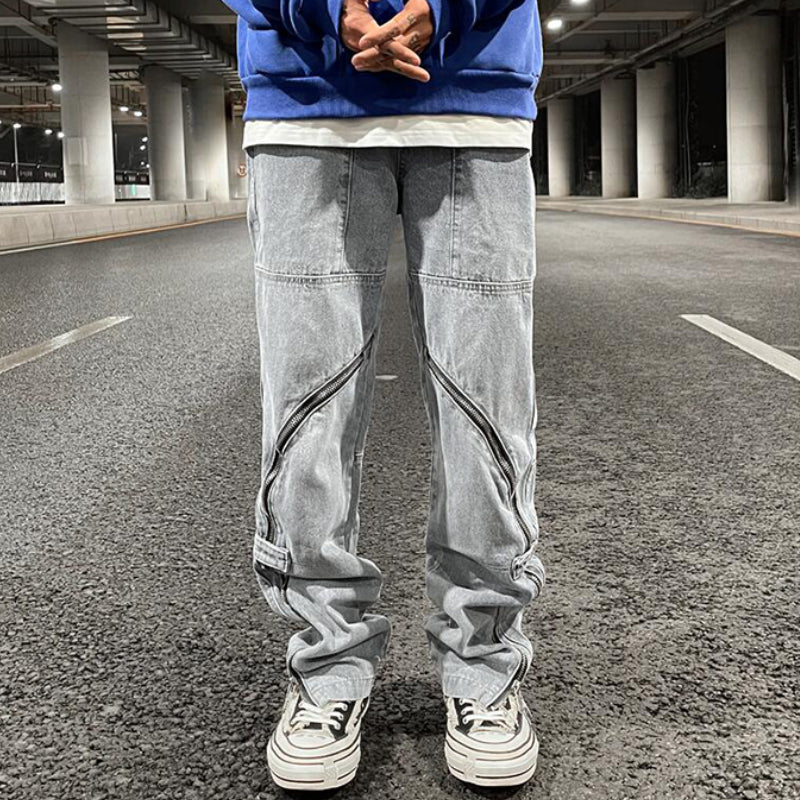 fashion denim straight pants hip hop jeans with zipper streetwear trousers new summer casual joggers men designer jeans for men unique joggers style 140