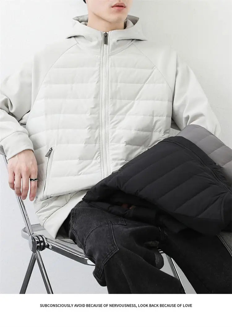 90 duck down jacket men fashion splice loose casual lightweight down hooded down jacket winter warm hoody coat outerwear unique default style 1118