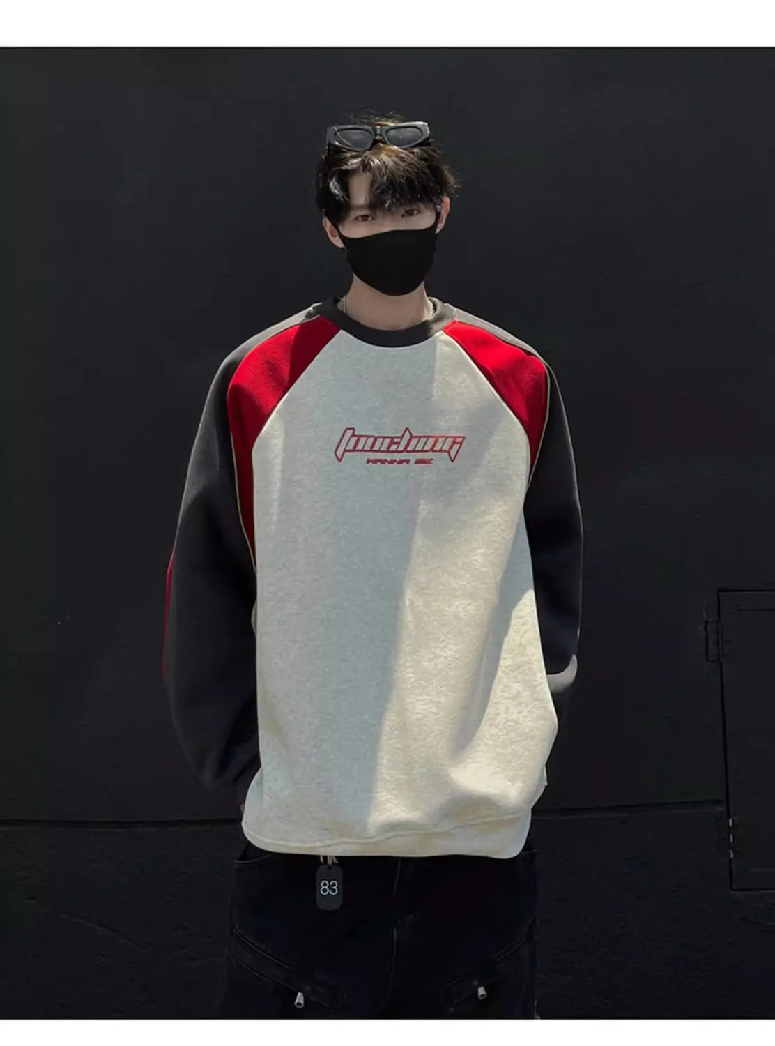 Trendy Personality Korean Motorcycle Style Round Neck Sweatshirt Men 2024 Spring Autumn Niche Contrasting Color Pullover Hot Top Street King Limited