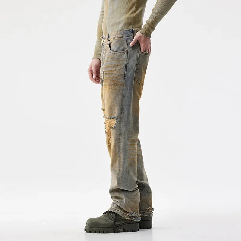 men patch hole distressed plus size denim pant ripped jeans streetwear fashion hip hop vibe loose casual baggy jeans trousers 40 denim street jeans