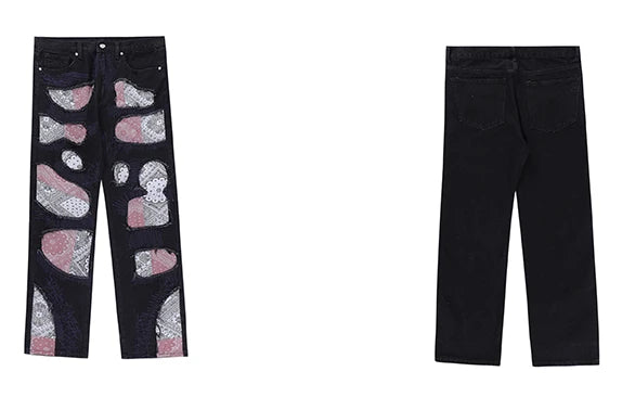 patchwork harajuku denim jeans mens zipper jeans hip hop fashion streetwear new casual straight joggers pants jeans for men unique joggers style 1460
