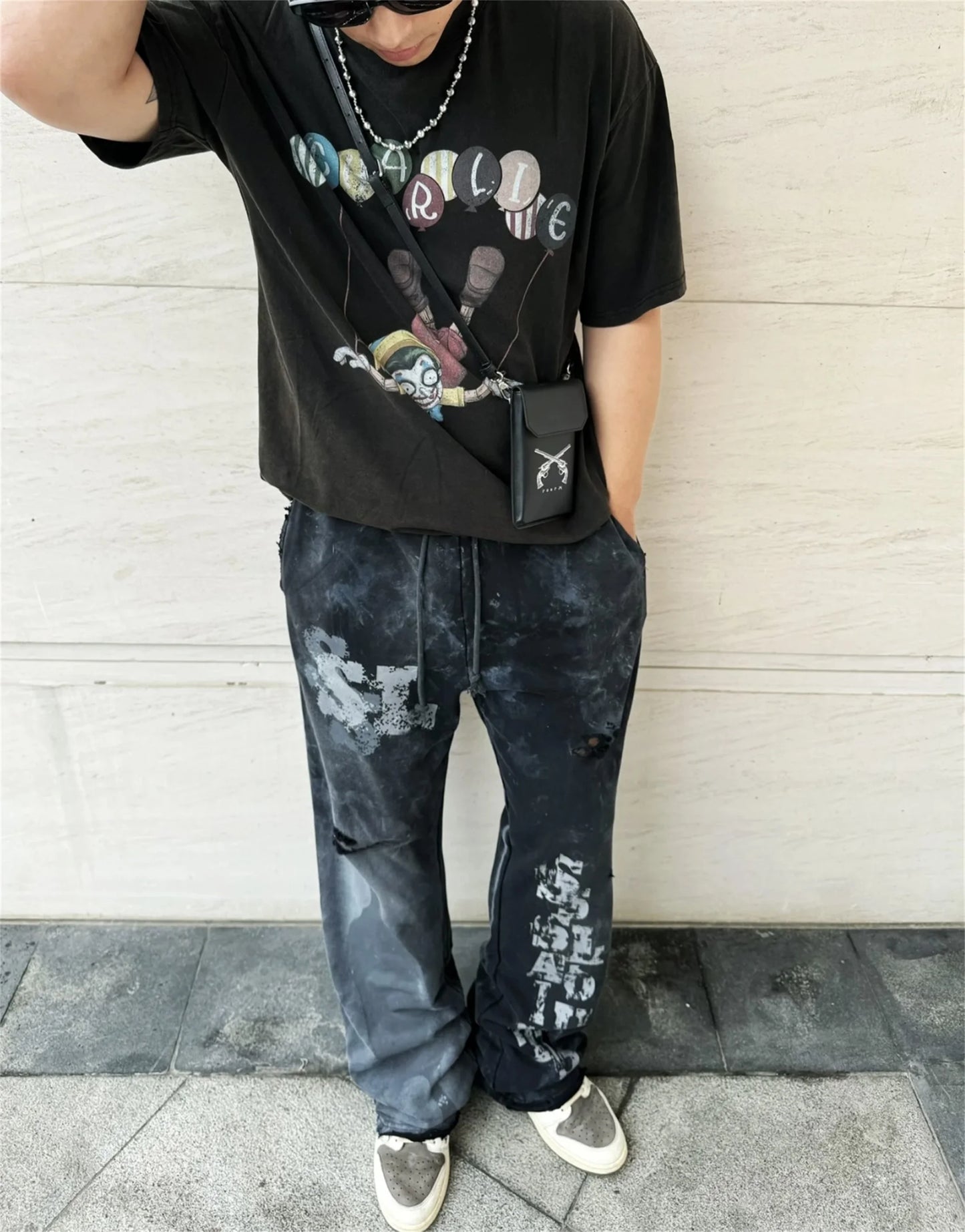 new arrival ssaint louis dirty old graffiti printed drawstring sanitary pants casual sport pants relaxed fit trousers