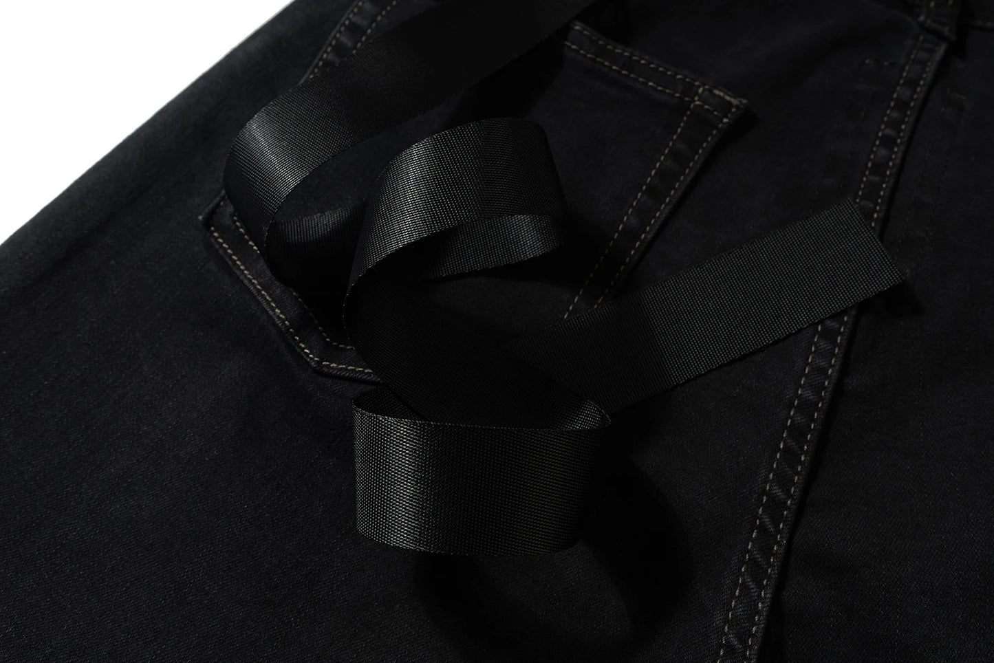 RO Style Ribbons slightly Stretch Baggy Flared Jeans for Men High Street Black Color Boom Cut Oversized Casual Denim Trousers Street King Limited