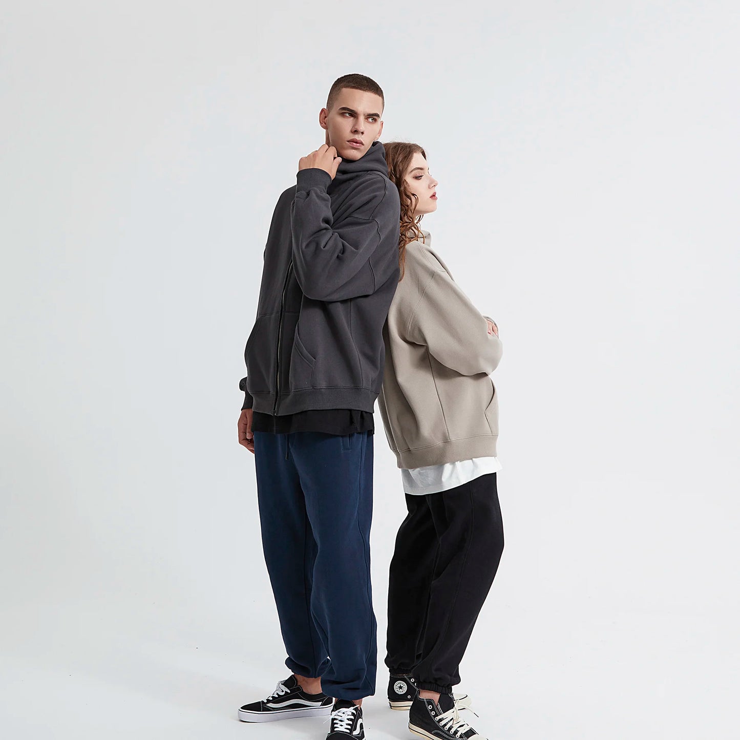 Streetwear Solid Color Ninja Zipper Hoodies Men's Fleece Turtleneck Cardigan Outdoor Oversized Hoody Plus Velvet Charge Coat Street King Limited