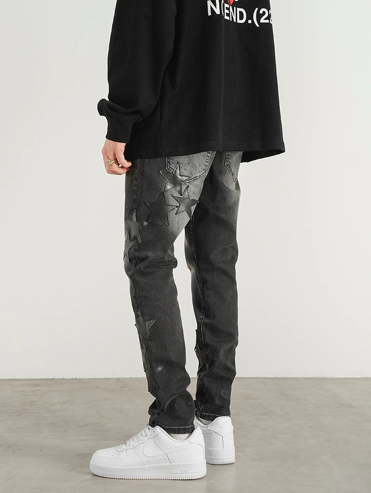 star appliques denim jeans skinny trousers slim fit men new casual biker jeans fashion streetwear hip hop trousers pants joggers unique joggers style 2550