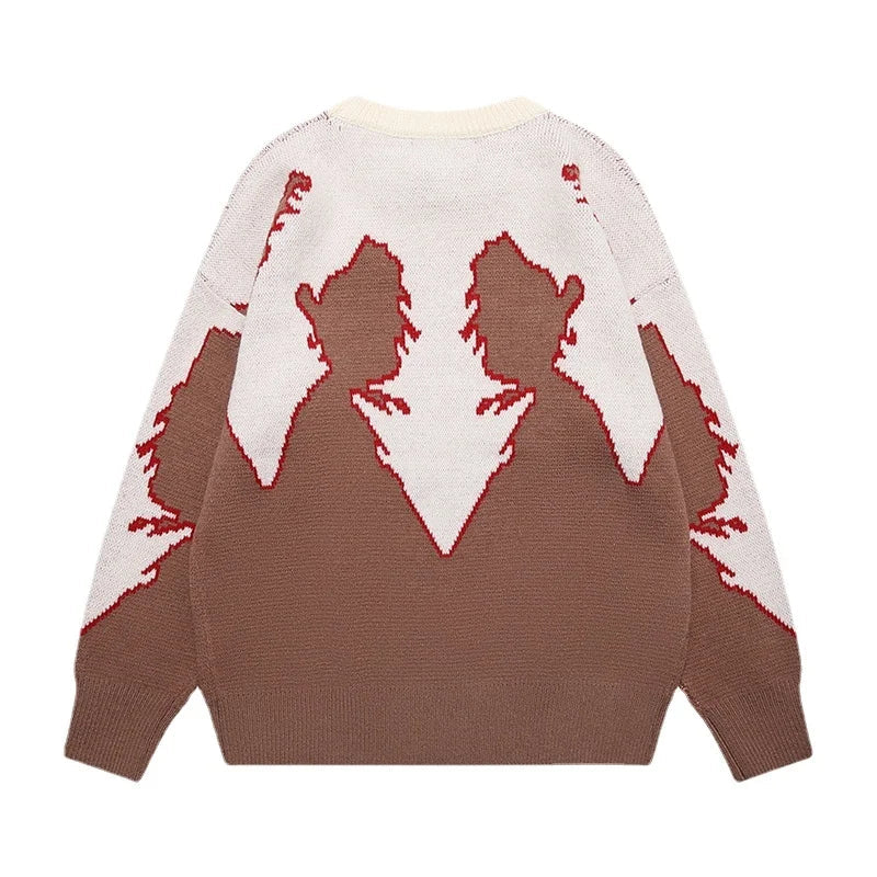 Hip Hop Knitted Sweater Men Autumn Winter O-neck Anime Pattern Pullover Streetwear Casual Loose Sweaters Unisex Jumpers Knitwear Street King Limited
