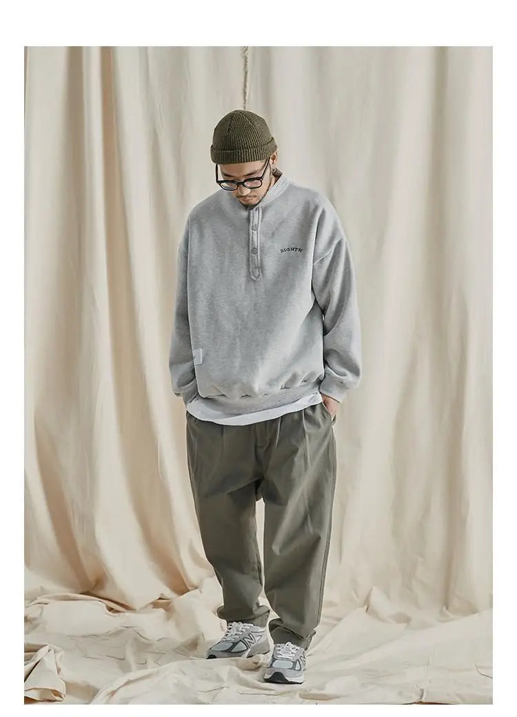 Trendy brand sweatshirt men's Japanese style loose stand collar hoodless pullover long sleeve versatile autumn and winter style Street King Limited