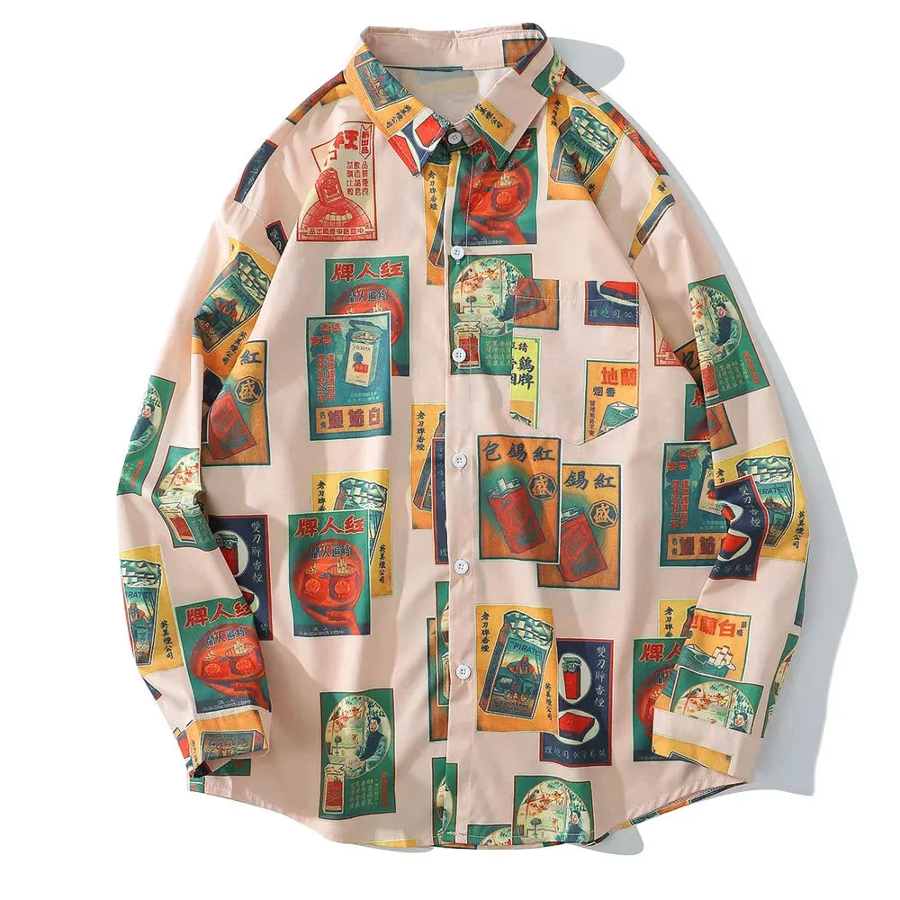 Streetwear Gonthwid Hawaiian Beach Shirts Harajuku Vintage Poster Print Long Slee Gonthwid Hawaiian Beach Shirts Harajuku Vintage Poster Print Long Sleeve Aloha Party Holiday Shirt Mens Casual Button Down Tops Fashion Sweater Jacket With Graphic Design For Men