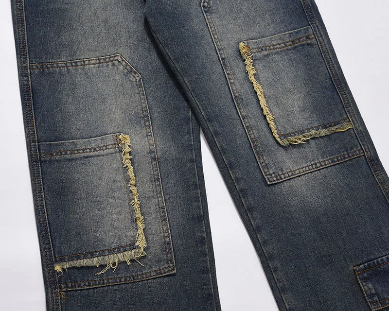 retro washed denim jeans destroyed ripped loose mens biker jeans side pocket fashion streetwear hip hop straight pants joggers unique joggers style 1209