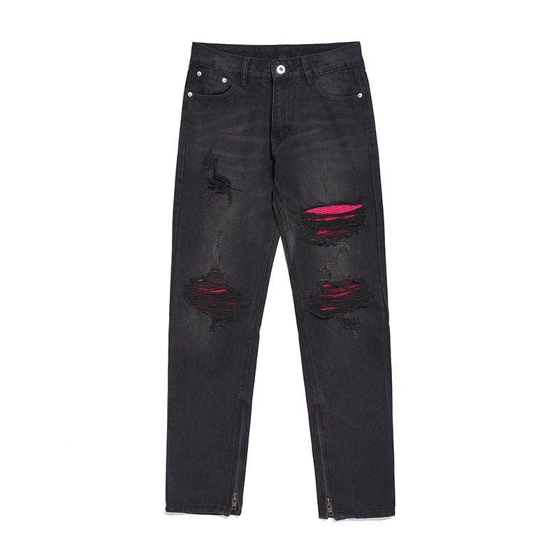 knee ripped patchwork jeans for men hip hop skinny biker taped jean trouser slim fit black denim pants fashion streetwear jogger unique joggers style 2014