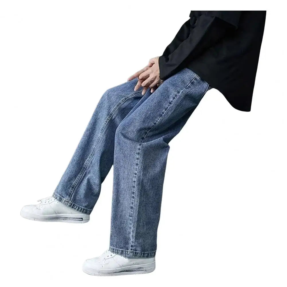 korean mens casual long jeans loose retro straight baggy pants denim wide leg pants light blue grey black retro washed jeans unique jeans style 1241