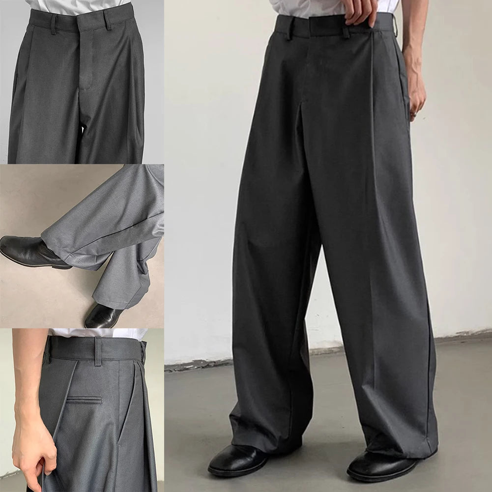mens straight tube ice silk pants casual slacks youth thin wide leg pants business summer pants soft vintage trousers unique default style 969
