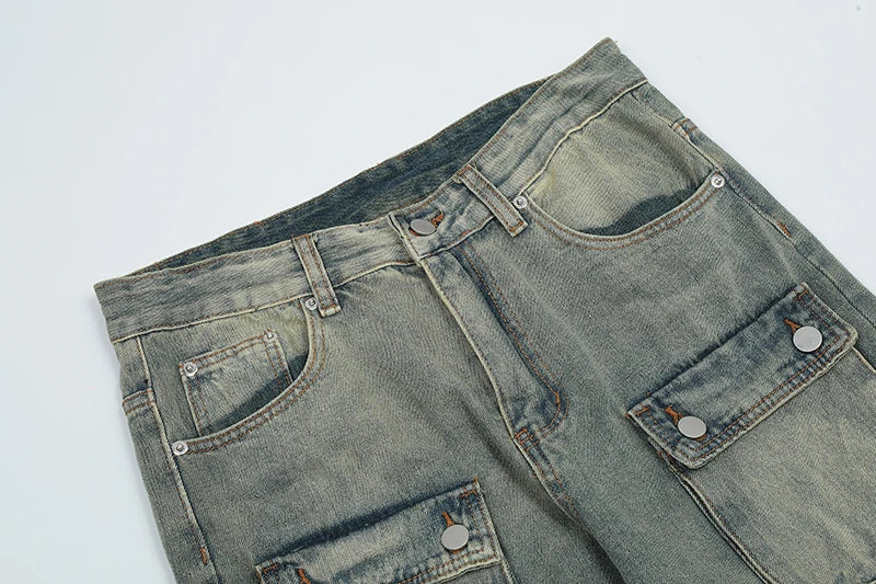 hip hop cargo denim pants streetwear plain denim pants mens harajuku cotton casual joggers jeans loose straight pants trousers unique joggers style 2853