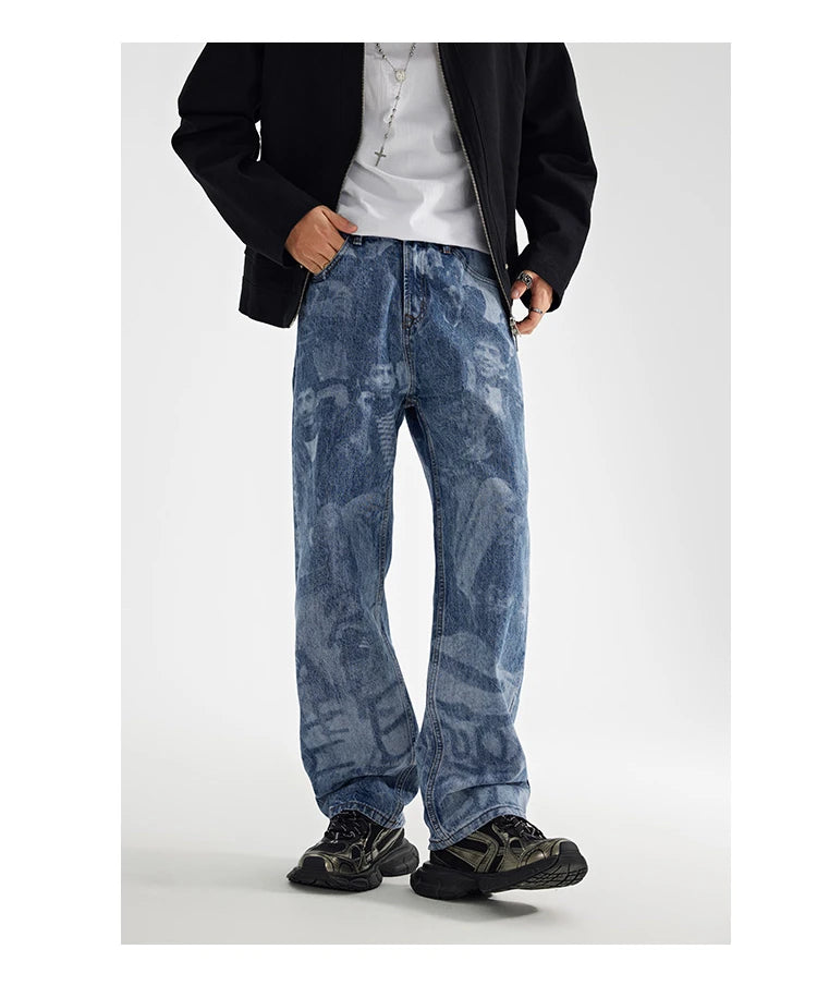 designer human printed denim jeans mens new casual zipper straight hip hop jeans streetwear baggy pants joggers graphic jeans unique joggers style 5150