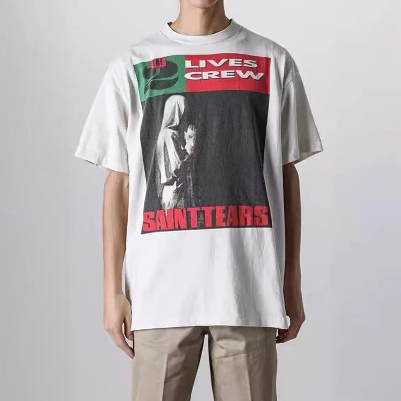 New SAINT T Shirt Letter Printing Summer Good Quality Men Woman Loose Casual Versatile Lovers Vintage Tops Tee Street King Limited