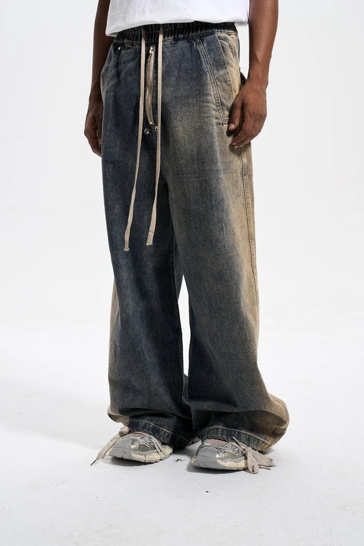 mens high street loose denim jeans casual straight retro washed jeans hip hop streetwear casual wide legs joggers baggy jeans unique joggers style 1855