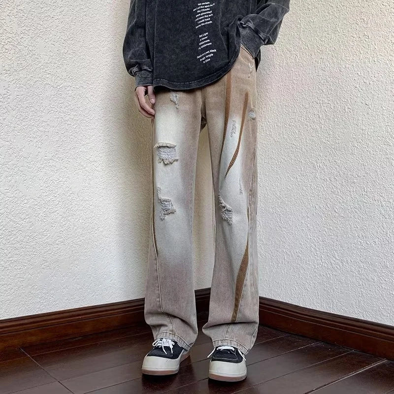 summer high street ripped jeans mens hip hop vintage design punk denim trousers hombre harajuku fashion casual y2k baggy jean vintage washed jeans