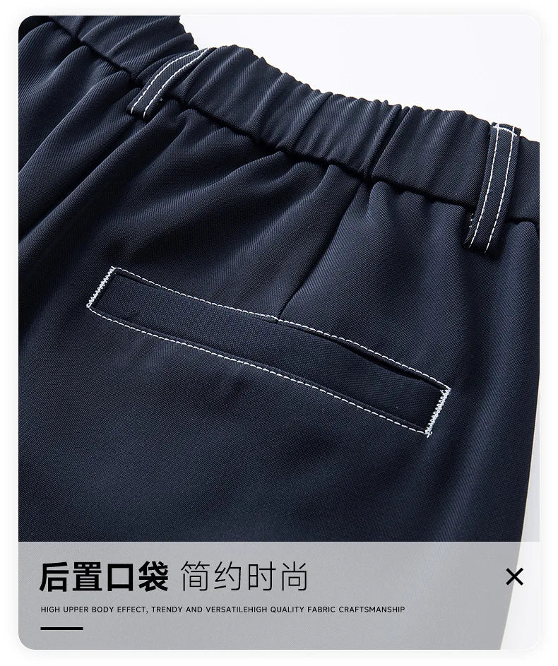 men bright line elastic waist streetwear fashion loose casual plus size straight suit pants work man business trousers unique default style 1810