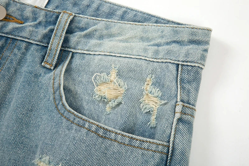 washed blue oversized torn jeans for men streetwear hip hop large destroyed wide leg jeans baggy straight ripped denim pants unique jeans style 4424