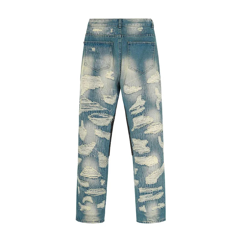 destroy ripped scratched patchwork denim jeans mens casual straight biker zipper trousers streetwear hip hop jean pants joggers unique joggers style 2900