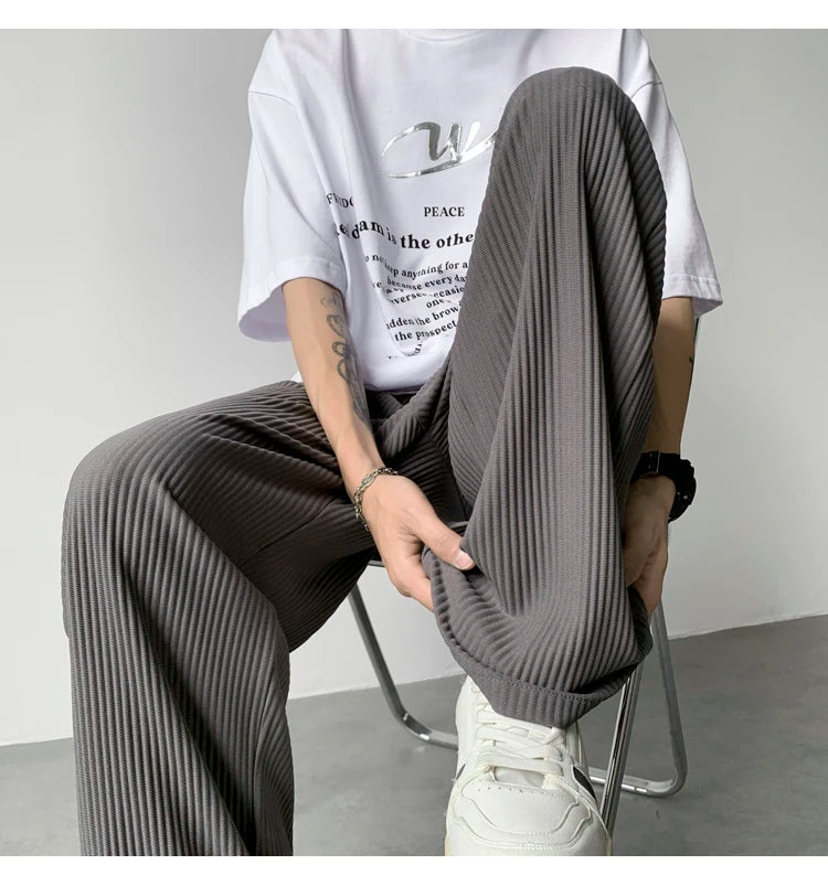 summer pleated pants men fashion oversized ice silk pants men japanese streetwear hip hop loose straight pants mens trousers unique default style 1253