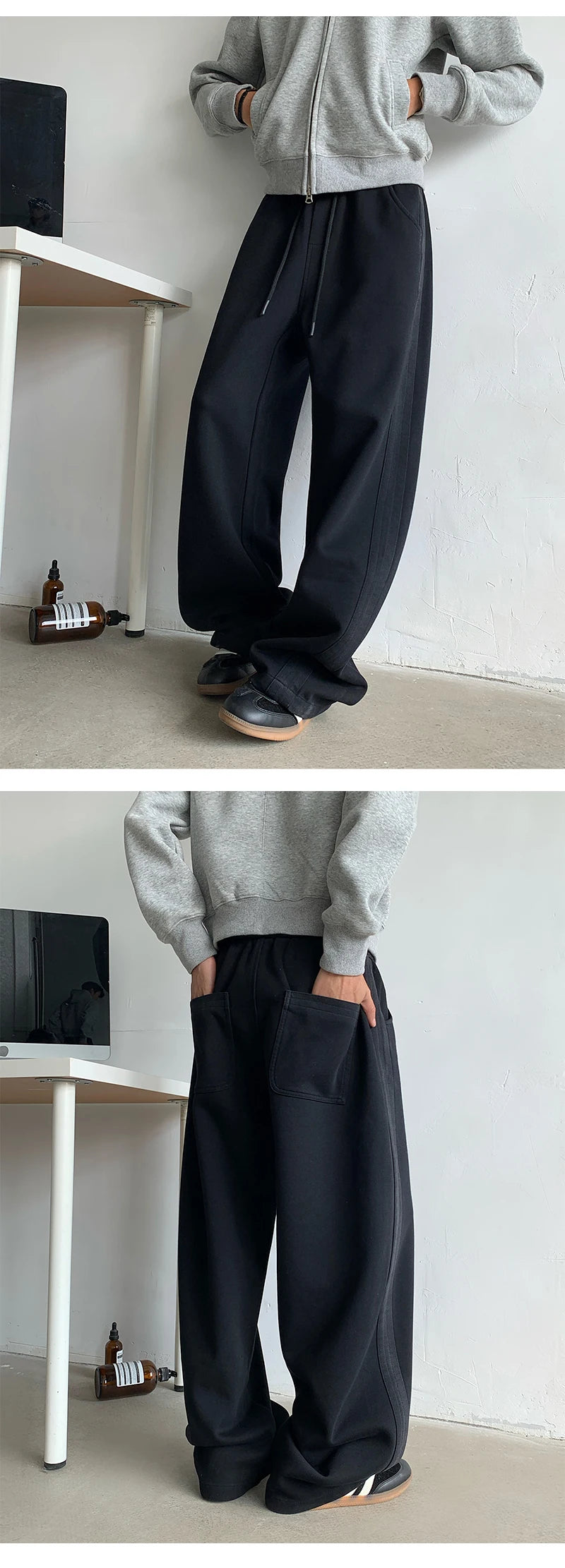 winter new mens tie dye fleece casual pants side striped wide leg straight sweatpants neutral high quality long baggy trousers unique joggers style 871