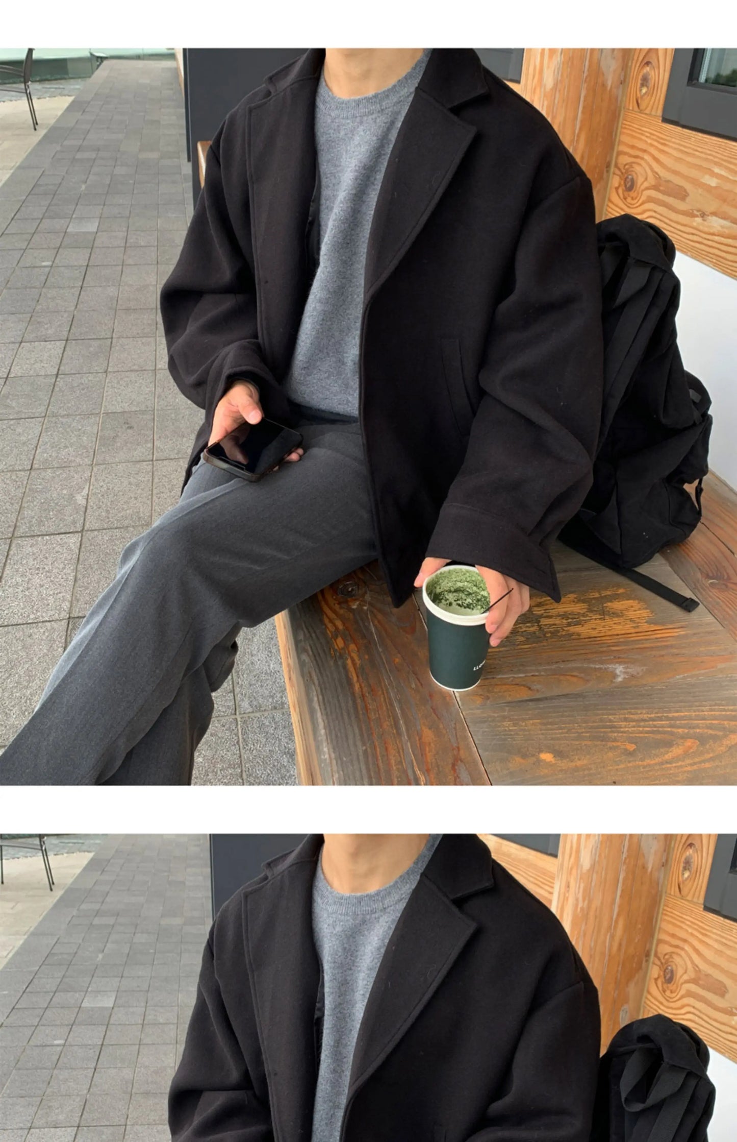 2024 loose casual mens solid color jacket fashion daily commuting windproof short woolen coat thickened warm unique shorts style 310