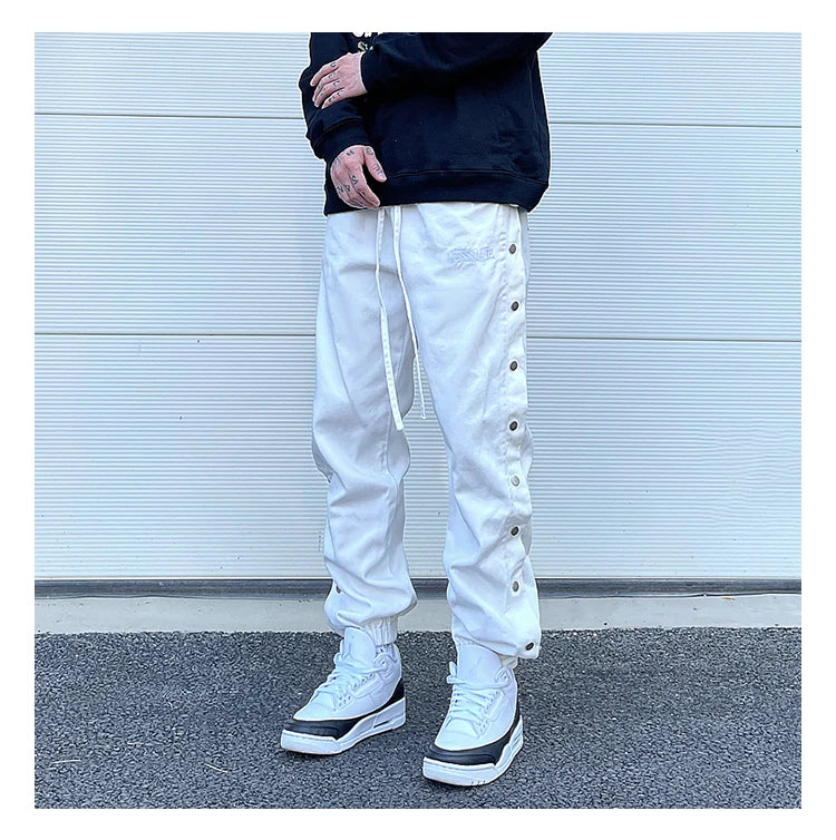 washed distressed denim sweatpant cashew flower patchwork oversized splice buckle jogging jeans casual button baggy men clothing unique joggers style 3339