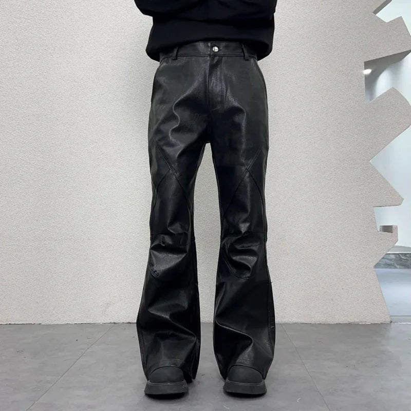 men streetwear fashion hip hop punk gothic vibe casual leather bell bottoms pant man boyfriend flared trousers unique default style 2890