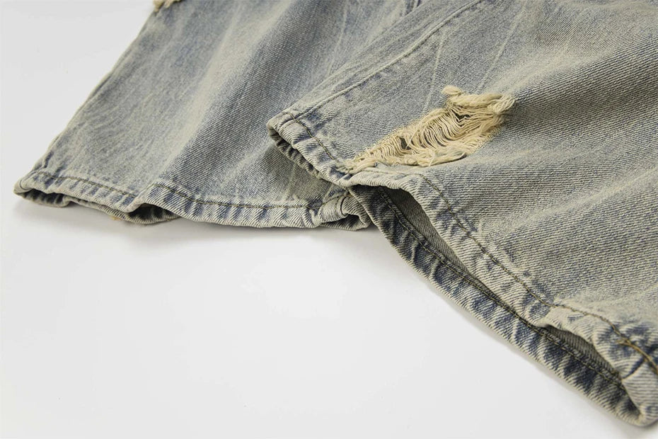vintage ripped patchwork baggy jeans mens streetwear hip hop loose blue jeans trousers y2k distressed straight denim pants man unique jeans style 4233