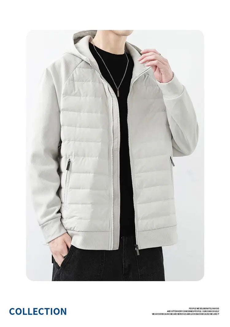 90 duck down jacket men fashion splice loose casual lightweight down hooded down jacket winter warm hoody coat outerwear unique default style 1117
