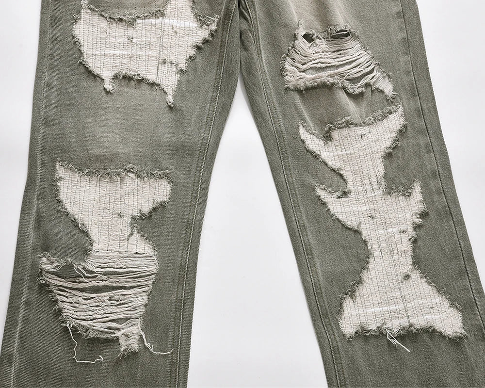 High Street Frayed Hole Distreesed Baggy Jeans for Men and Women Ripped Pantalones Hombre Y2k Casual Denim Trousers Oversized Street King Limited