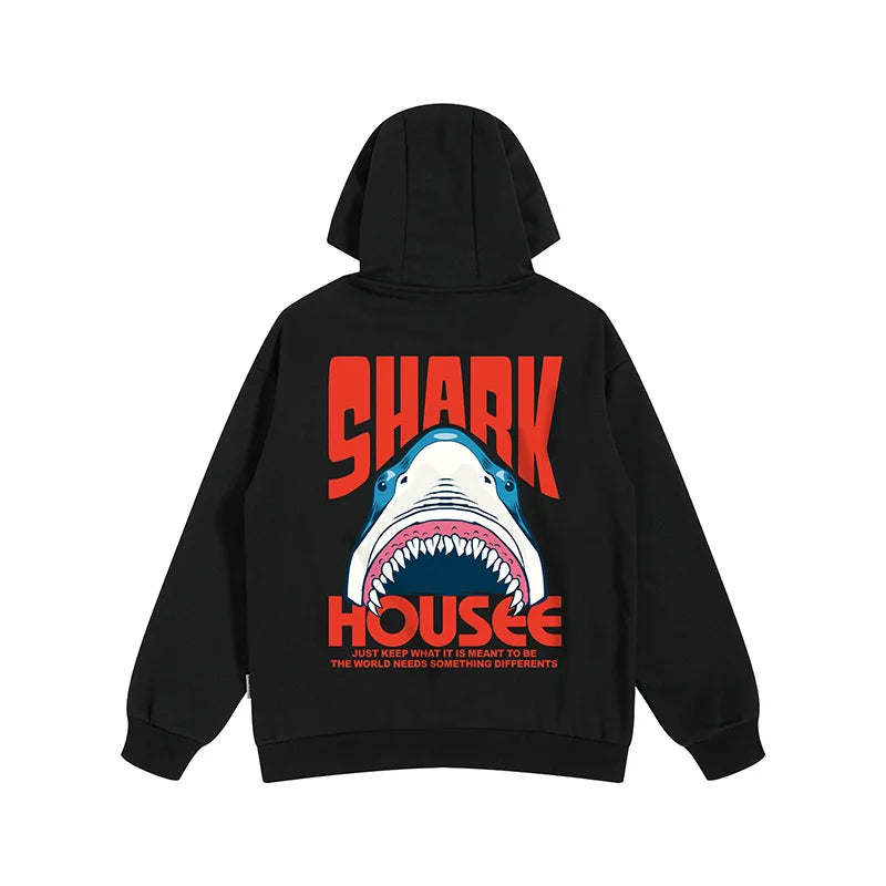 New in Anime Shark Graphic Printed Hooded Sweatshirts Men Hip Hop Fashion Pullover Hoodies Y2K Streetwear Loose Fleece Hoody Street King Limited