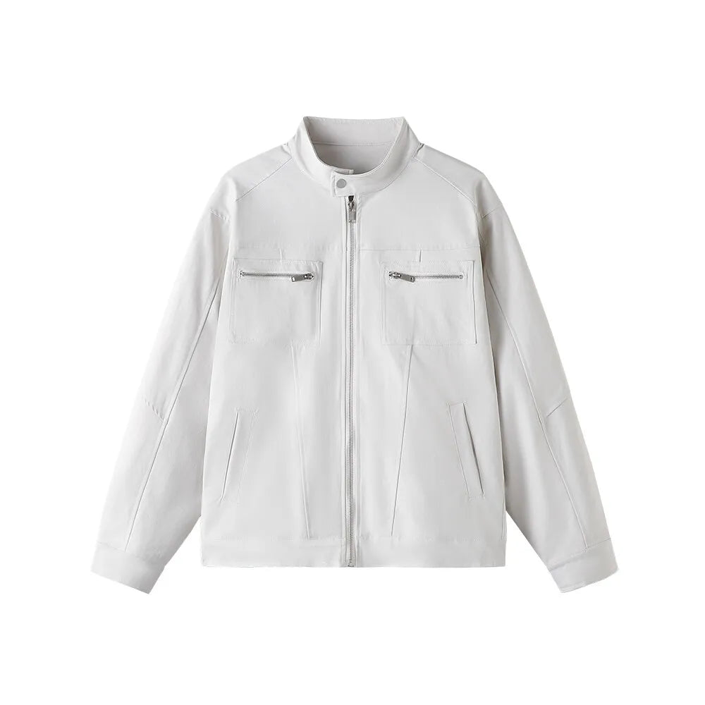 men retro casual stand collar streetwear fashion loose lightweight short motorcycle jacket women spring autumn coat outerwear unique shorts style 429