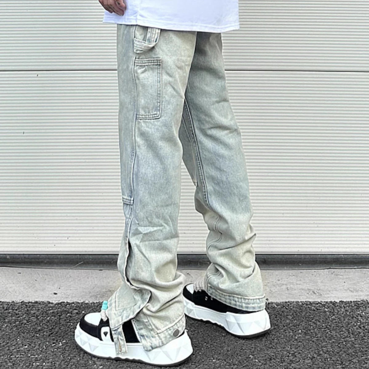 y2k side buckle washed cleanfit baggy pencil jeansfor men streetwear vibe style pantalones hombre loose casual denim trousers ripped baggy denim