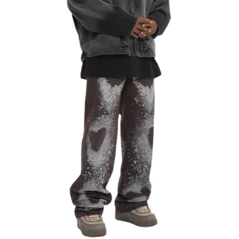 fashion loose streetwear denim pants unisex casual graffiti print wide legs jean pants hip hop trousers joggers mens baggy jeans streetwear sweatpants