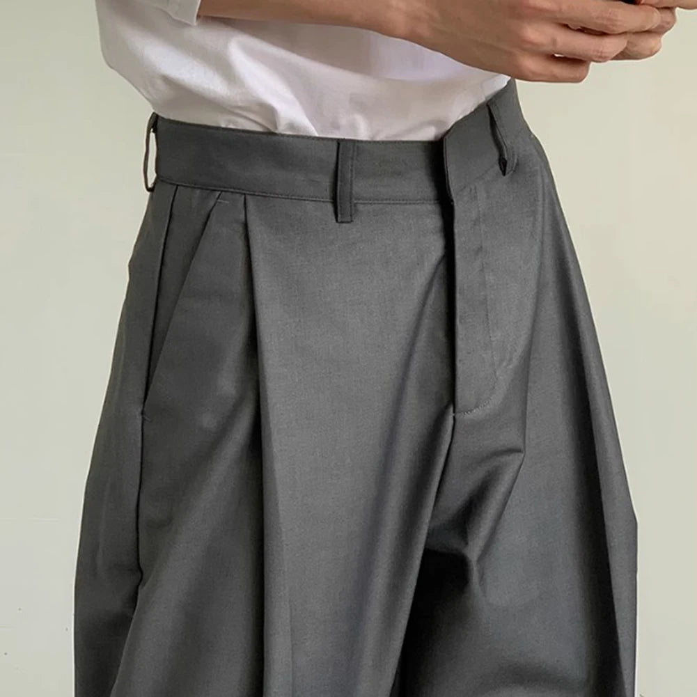 mens straight tube ice silk pants casual slacks youth thin wide leg pants business summer pants soft vintage trousers unique default style 987